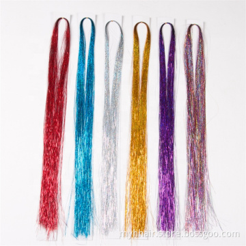 Dazzles Women Hippie for Braiding Headdress 120 Strands/piece Sparkle Shiny Hair Tinsel Rainbow Silk Hair Extensions